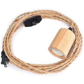 Industrial Pendant Light Cord with Dimmable Switch,9.8FT Vintage Hanging Light Plug in Lamp Cord with Twisted Nylon Rope Pendant Lights Socket E26 E27 for Farmhouse Lamp Cable Retro DIY