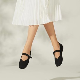 VIVAIA Margot Mary Jane Women Flat Shoes Slip on Square-Toe Washable Comfortable for Work with Arch Support Black