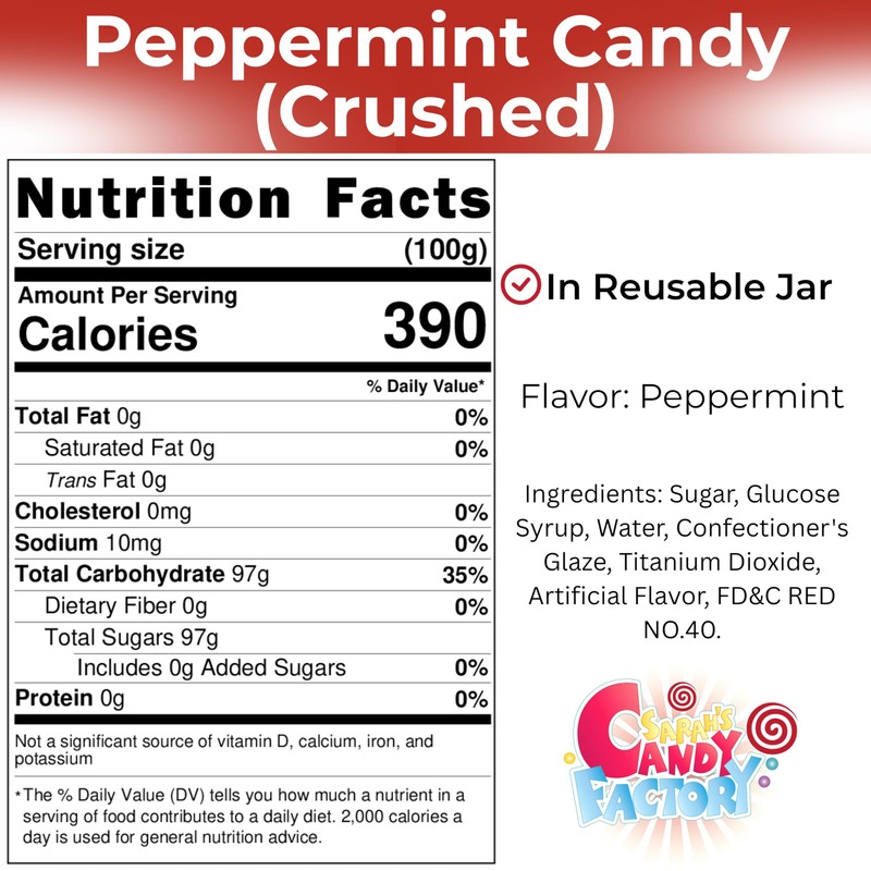 Crushed Peppermint Candy Pieces, Red & White, Mint Flavored Bits
