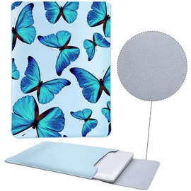MAYCARI Slim Blue Waterproof Laptop Sleeve Bag 15 Inch-15.4 Inch, Light Weight Fuax Leather Protective Laptop Sleeve Case, Cute Blue Butterfly Print 15 Inch-15.4 Inch Case for Girls Women Boys