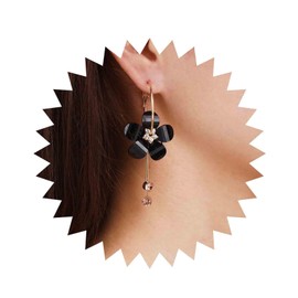 Aneneiceera Vintage Resin Black Flower Hoop Earrings Acrylic Black Petal Dangle Earrings Crystal Flower Drop Earrings Petal Wire Earrings Enamel Daisy Petal Earrings Jewelry for Women and Girls(Black)