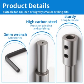 Extra Long Drill Bit Extension Set 6-3/4Inch Stainless Wood Spade Drills Extender for Adding Over 5-9/16 inches of Forstner Drilling Depth to Your 3/8" Round Includes Hex Wrench for Woodworking Furni