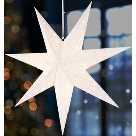 BRUBAKER Christmas Star for Hanging with E14 Socket - 60 cm Paper Star Set with 3.5 m Cable - 3D Advent Star - Window Decoration Luminous Star Hanging - White