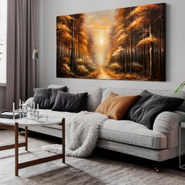 Large Wall Art for Living Room Bedroom Office Gold Forest Artwork Sunrise Landscape Nature Pictures Modern Wall Art Framed Canvas Prints 29x59 Inch