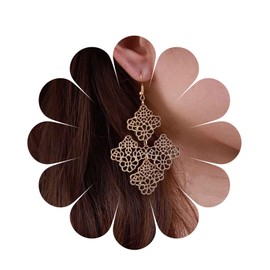 Yheakne Boho Filigree Flower Earrings Filigree Chandelier Earrings Gold Hollow Lace Pattern Earrings Geometric Square Earrings Floral Filigree Earrings Jewellery for Women and Girls