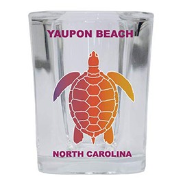 R and R Imports Yaupon Beach North Carolina Souvenir Square Shot Glass Rainbow Turtle Design 4-Pack