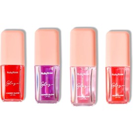 Ruby Rose Lip Oil Glaze Pack 4 Piezas Cherry, Honey, Pink y Rose Glow Hidratación y Brillo Intenso No Pegajoso Vegano Efecto Gloss Duradero