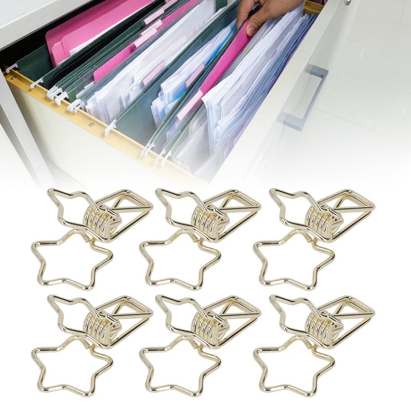 100Pcs Star Binder Clips Hollow Out Cartoon Style Strong Clamping