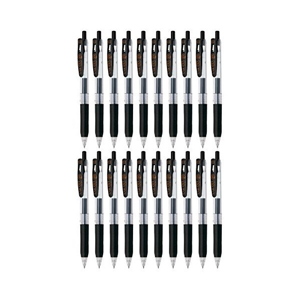 Zebra Sarasa Clip 0.3 Retractable Gel Ink Pen, Rubber Grip, 0.3mm, Black Ink, Value Set of 20