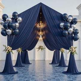 PartyVillage 10ftx20ft Navy Blue Ceiling Curtain for Wedding Parties – 2 Panels Wrinkle-Free 20 FT Long Tent Draping Curtains for Wedding, Birthday & Theme Parties, 20ft Height with Rod Pocket