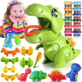 Dinosaur Playdough Tool Set for Toddlers, Kitchen Creations Playset and DIY Toy Set, Dough Birthday Gift Dinosaur Toys for Kids 3-5 and Up Boys and Girls (Green)
