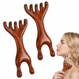 Wooden Scalp Massager 2 Pcs 5-Claw Natural Sandalwood Massage Comb Manual Head Scratcher Guas Sha Tools for Head Face Eye Nose Jaw and Neck