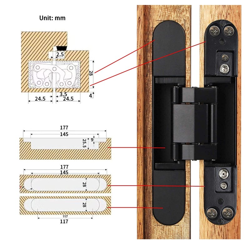 2 Set 6 Inch Hidden Door Hinges Zinc Alloy Heavy