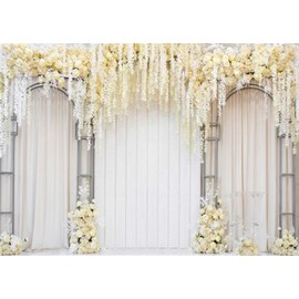 XMJJKUF White Flower Photography Background 10x8ft Arch Wedding Flowers Wall Backdrop for Bridal Valentine's Day Engagement Wedding Ceremony Banner Decor Photo Booth Props