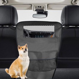 DUSCOKE Dog Car Net Barrier Between Seats - Pet Barrier Vehicle Travel Dog Fence with Mesh Window for Safe Driving - Vehicle Divider Car Backseat Barrier Storage Bag for SUVs and Trucks (Black)