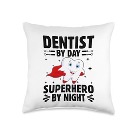 Dentist By Day Superhero By Night Dental Dentistry Dentists Throw Pillow