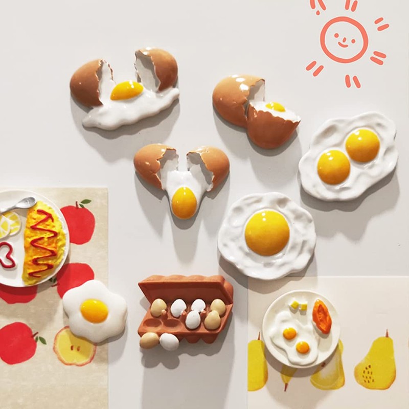 2 PCS Resin Fried Egg Refrigerator Magnet, 3D Egg Home