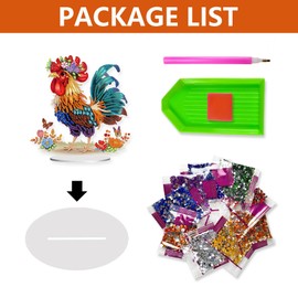 Eiflow Desktop Diamond Art Ornament Kit for Adults Rooster, 7.6x7.7inch DIY Tabletop Diamond Gem Painting Kit, Acrylic Stand Up Diamonds Painting Box Board Kit