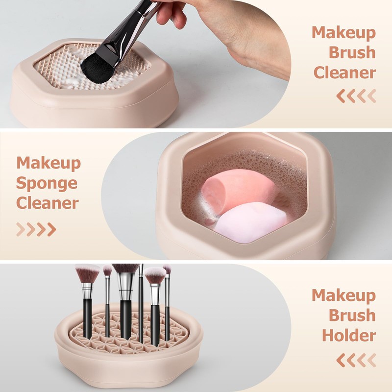 Portable Electric Makeup Brush Cleaner Machine with Foldable Silicone Cleaning