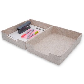 Welaxy 2-piece Stackable Desk Drawer Organizer Trays felt Storage bins Document File Papers Magazines Organizing box soft sturdy office supplies (Oatmeal)