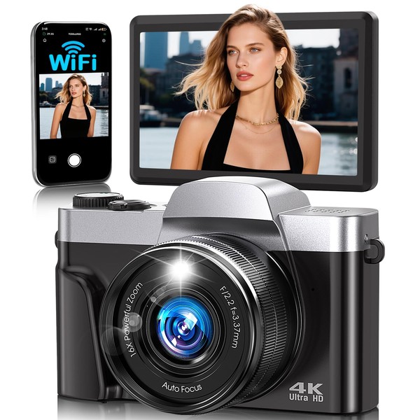 4K Digital Camera for Photography with WiFi,64MP Autofocus Vlogging Camera