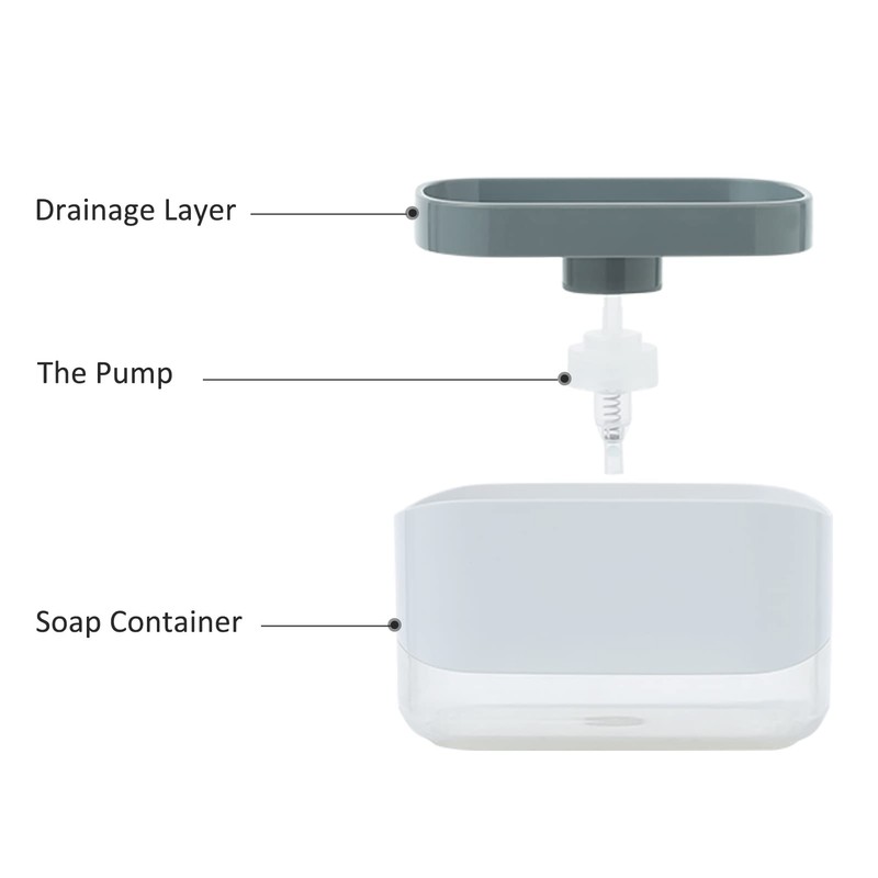 RUFCRIL Soap Pump Dispenser and Sponge Holder, 12 Ounces /