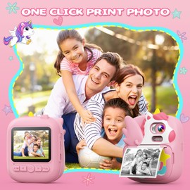 CAMCLID Kids Camera Instant Print, 12MP & 1080P Instant Camera for Kids with 32G Card & Print Paper, Selfie Digital Video Camera for Toddler,Christmas Birthday Gifts for Girls Boy Age 3-12 (Pink)
