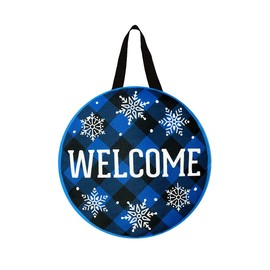 Checkered Snowflakes Burlap Winter Door Hanger Embroidered 13" x 20"