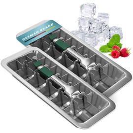 Dreiklang - be smart Stainless Steel Polished Set 2-Pack Ice Cube Tray for freezer Ice Cube Tray with Lever Insert |Easy Release with cold-insulated comfort grip | Food-Safe & Durable Ice Cube Maker