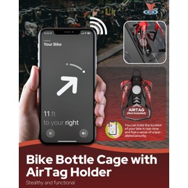 VICTGOAL Bicycle Water Bottle Holder for Airtag Bike Mount Hidden Waterproof Anti-Theft Tracker Case for Road Mountain Bikes Bottles Cage (BlackRed+BlackRed)