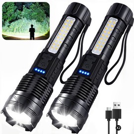 Rechargeable Flashlights High Lumens, 7Modes Flashlight Rechargeable, Super Bright LED Flashlight with Adjustable Tactical Flash Light, Handheld Flashlight for Home, Emergency, Camping, 2 Pack