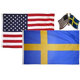 AES Wholesale Combo USA & Sweden Country 3x5 3’x5’ Flag & Lapel Pin Fade Resistant Double Stitched Premium Penant House Banner Grommets