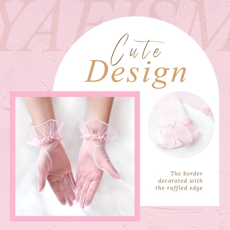 YAEISM Short Pink Gloves Sheer Silk Tulle Wedding Gloves Elegant