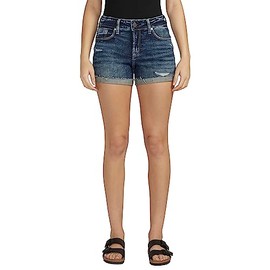 Silver Jeans Co. Women's Suki Mid Rise Short, Distressed Dark Indigo, 30