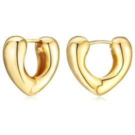 LANGLY Gold Hoops Earrings for Women, 14K Gold Plated Sterling Silver Post Heart Chunky Hoop Earrings Hypoallergenic Lighweight Thick Trendy Jewellery Gifts