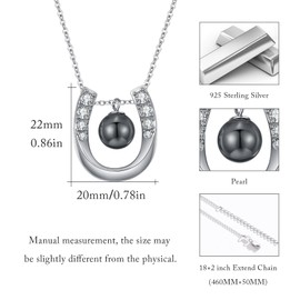 MEDWISE Lucky Pearls Horseshoe Necklace S925 Sterling Silver Chain with Black 8mm Horseshoe Pendant Necklace Fine Jewelry for Women Horse Lover Wife Mother Birthday Christmas Anniversary