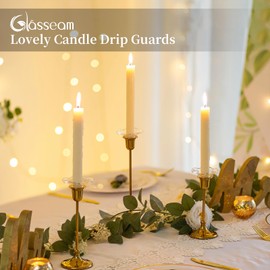 Glasseam Glass Candle Drip Protectors, Set of 24 Clear Bobeches for Candle Stick Holders, Decorative Wax Catchers for Candles, Candle Wax Drip Guard for Taper Candle Holders Bulk Table Decorations