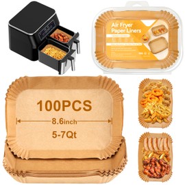 Pack of 100 Baking Paper for Hot Air Fryer, 14 x 22 cm Rectangular Baking Paper for 4-6.5 L Baskets, BPA-Free, Oil-proof and Heat Resistant, Disposable Airfryer Baking Paper, Suitable for Ninja