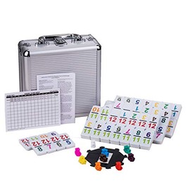 Doublefan - Dominó de tren mexicano con números de color, juego doble de dominó numérico, juego de dominó de pie de pollo con funda de aluminio, 91 azulejos dominó (2-10 jugadores