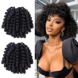 5 Packs 8 Inch Jumpy Wand Curl Crochet Hair Jamaican Bounce Crochet Hair Curly Braiding Hair Curly Crochet Hair for Black Women 10Roots/Pack(5packs,8inch,1B/Black)