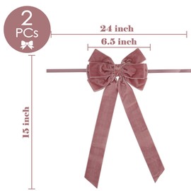 AIMUDI Pink Rosy Velvet Bows 6.5" x 15" Christmas Bows for Gift Wrapping Velvet Bows for Christmas Tree, Holiday Crafts, Wreath, Garland, Staircase, Home Outdoor Winter Christmas Decorations, 2 PCs