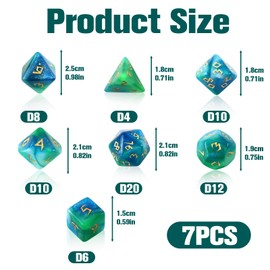 Set di 7 dadi poliedrici per Dungeons and Dragons, MTG, giochi di ruolo, giochi da tavolo, D&D, dadi D20 D12 D10 D8 D6 D4 (blu ciano)