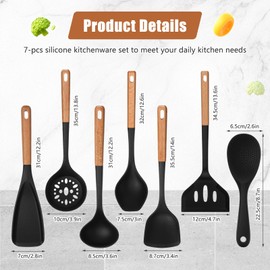 Reallnaive 7 Pcs Silicone Cookware Set Cooking Utensils Turner, Spatula, Spoon, Kitchen Gadgets Tools for Nonstick Cooking Surfaces(Black)