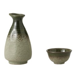 Ale-net Sake Set Tokkuri Ochoko Set Wakakusa Oribe Nigoto Tokuri & Cup (2 Pieces) Set Pottery Mino Ware Cold Sake Cooker Hot Sake Sake Bottle Made in Japan