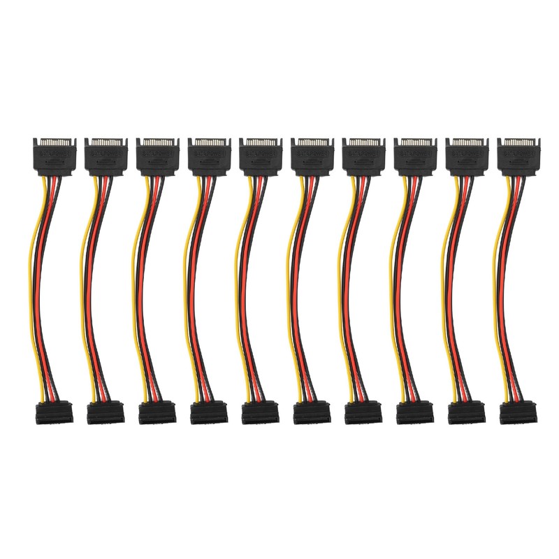 10 Pack SATA Cables 15 Pin 90 Degree Male to