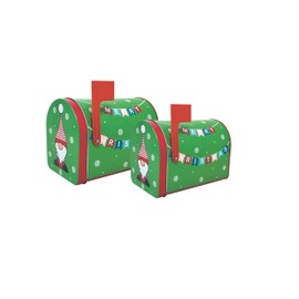 DAHO Set of 2 sizes Christmas/Holiday Decorative Mailbox Tins, Merry Christmas Santa Snowman Gnome Designs for Crafts, Gifts, Treats, Sweets, Cookies, Favors, Holiday Decor (Gnome)