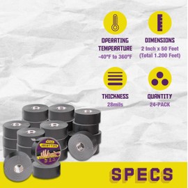 ATack Joist Tape for Decking 2 Inch x 50ft 24-Pack Waterproof Deck, Non-Shrinking Butyl Flashing Sealant High Tack Rim Joist Tape Year-Round Protection on Wood, Metal, Composite, Roof Beams