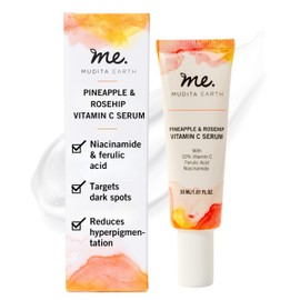 Mudita Earth Vitamin C & Niacinamide Serum, Organic Vitamin C & E for Acne Scars, Dark Spots, Brightening & Rejuvenation made with Pineapple & Rosehip
