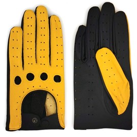 ZLUXURQ Womens Vintage TouchScreen Black&Yellow Leather Driving Gloves Unlined -Soft And Thin Quality Italian Lambskin