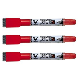 PILOT V Board Master S Whiteboard Marker with Eraser - Red (Pack of 3)